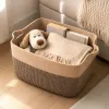 Beige and dark brown woven storage baskets, large-capacity household storage baskets, living room and bedroom organizing baskets details Picture